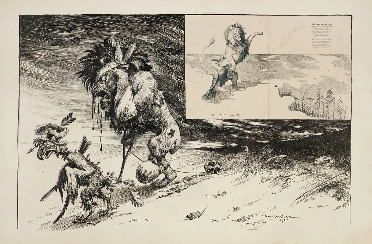 A Lion Great Britain And An Eagle United States Both Badly Wounded Hobble From A Land They Tried To Conquer