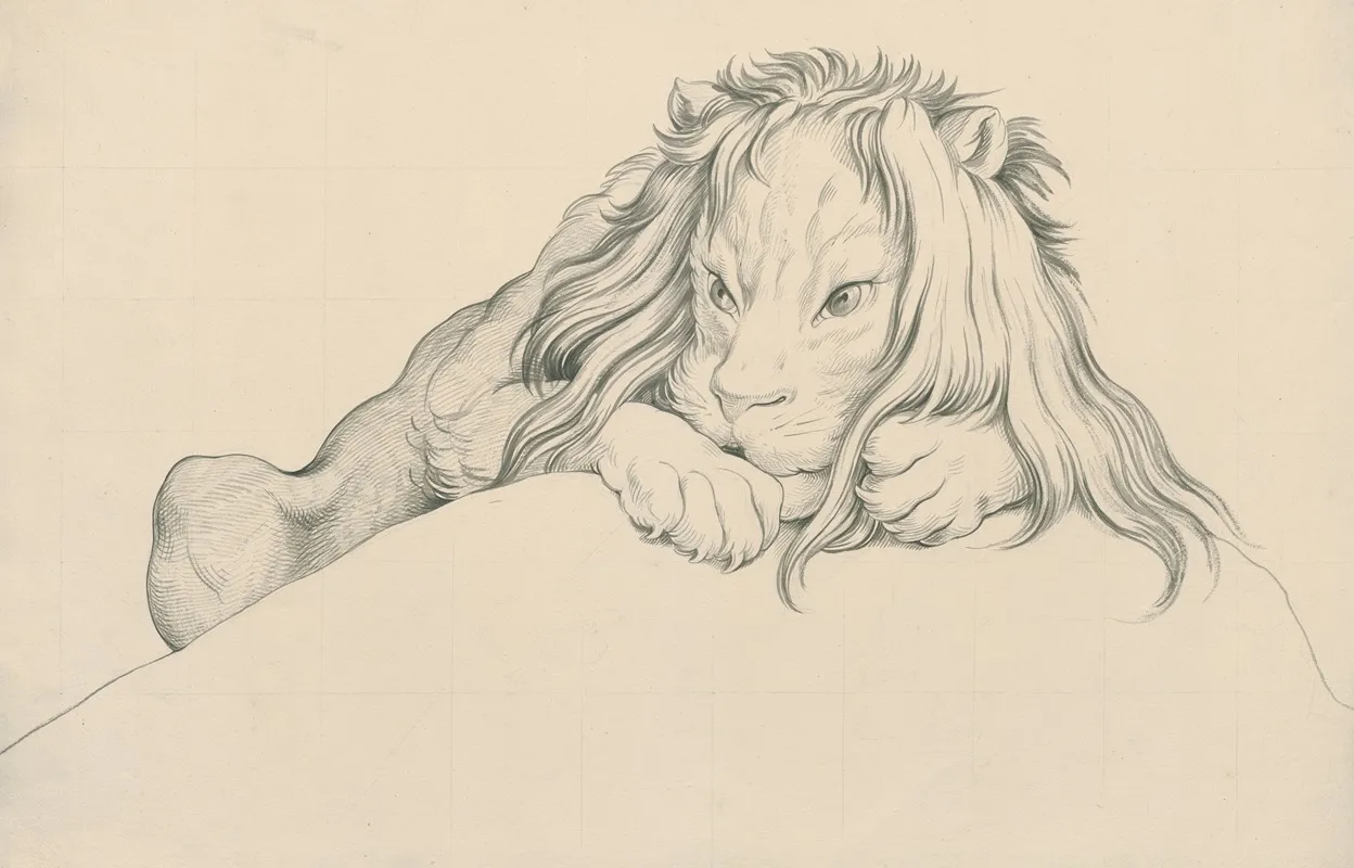 A Lion Partly Hidden Behind An Elevation by David Humbert de Superville - Canvas Print