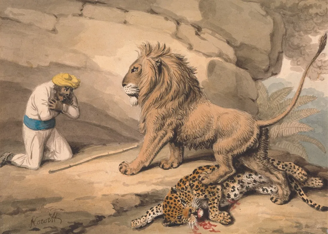 A Lion Standing Over A Wounded Leapard