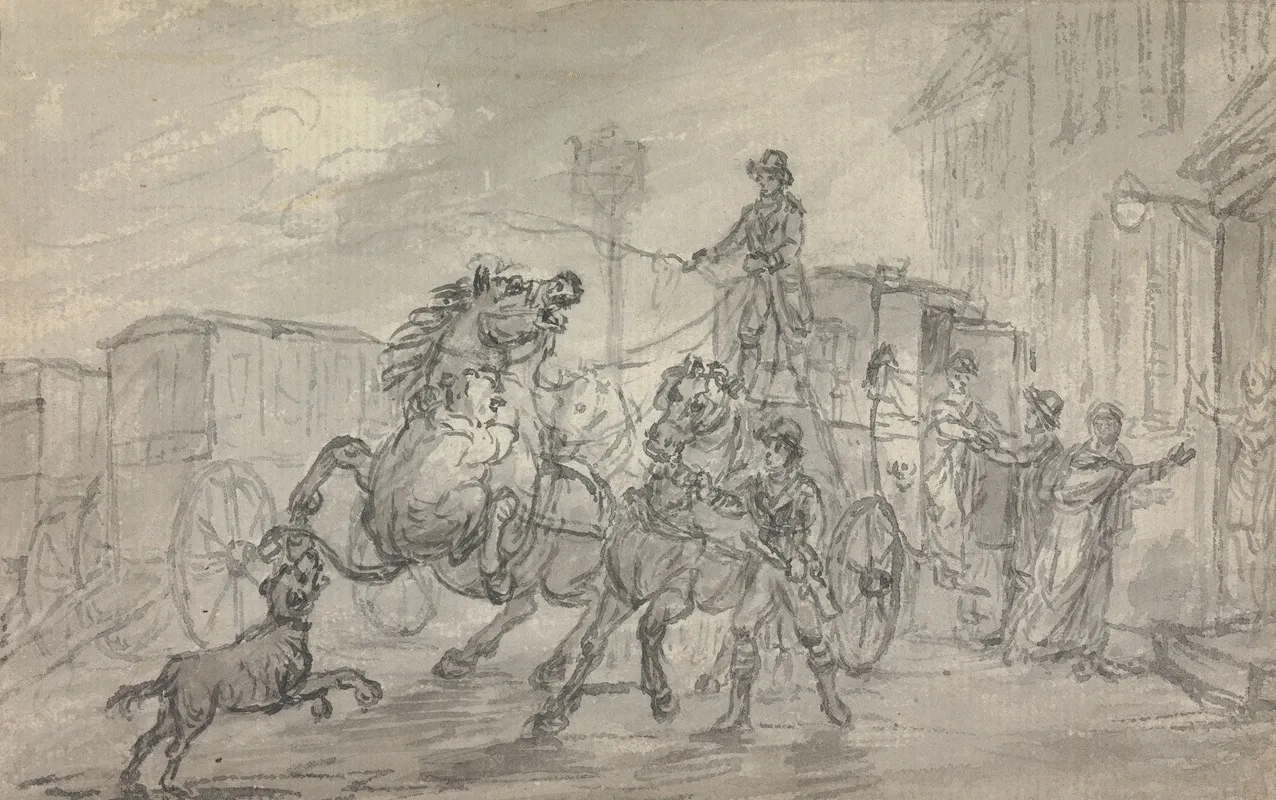 A Lioness Attacking The Off Leader Of The Exeter Mail Coach Outside The Pheasant Inn Winterslow On The Night Of 20 October 1816