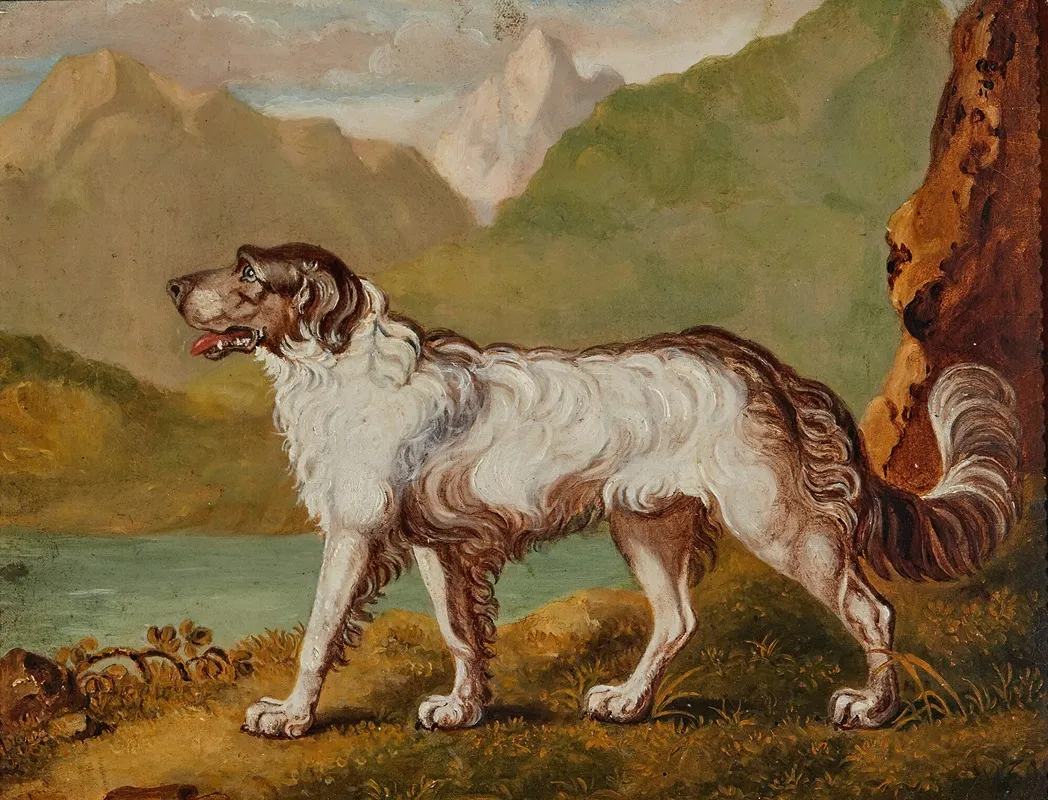 A Long Haired Dog By A Mountain Lake