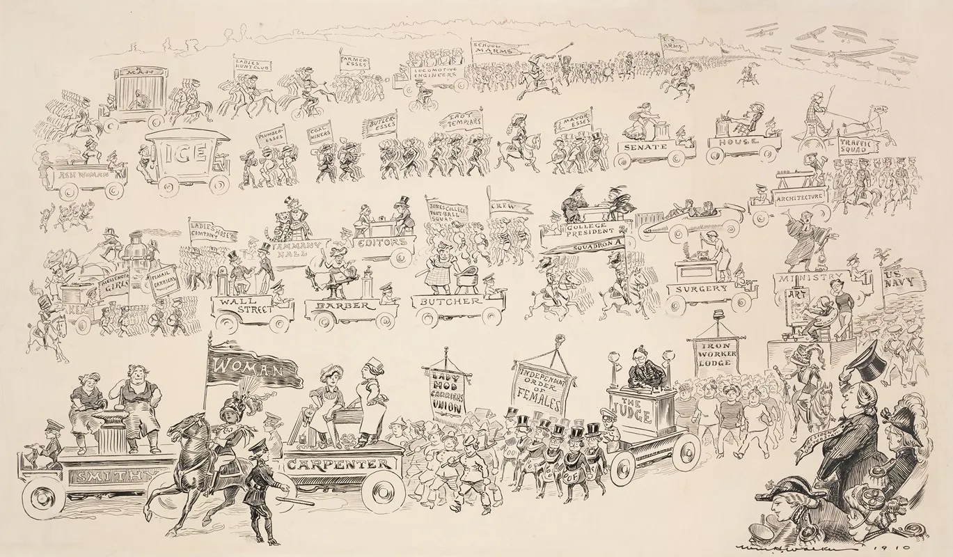 A Long Parade Of Women Representing Different Professions Marches By The President Of The United States And A Few Officials