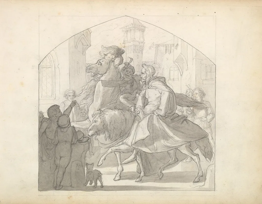 A Man And A Monkey Riding On Horseback
