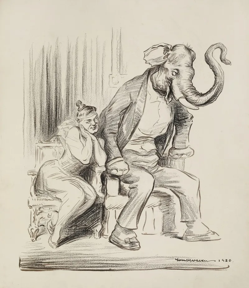 A Man Depicted As A Woman Tries To Flirt With The Republican Party Elephant But The Elephant Moves Away