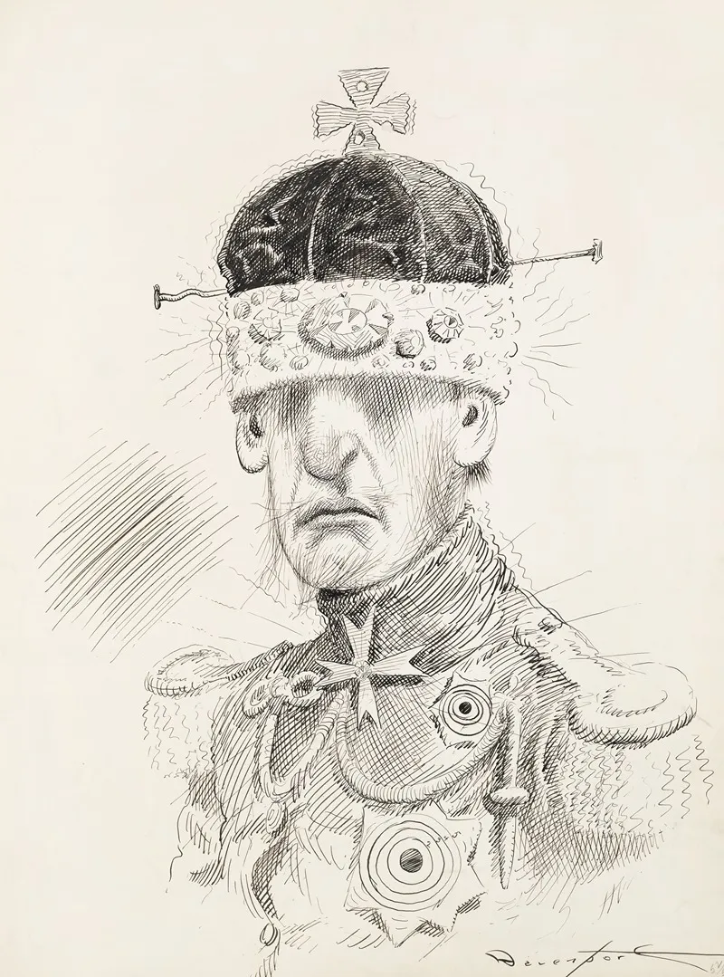 A Man In A Fancy Uniform With Lots Of Metals And A Crown Pulled Over His Eyes