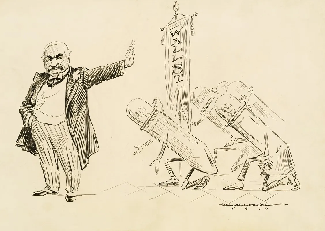 A Man In A Suit Rejects Several Bowing Figures Representing Wall Street