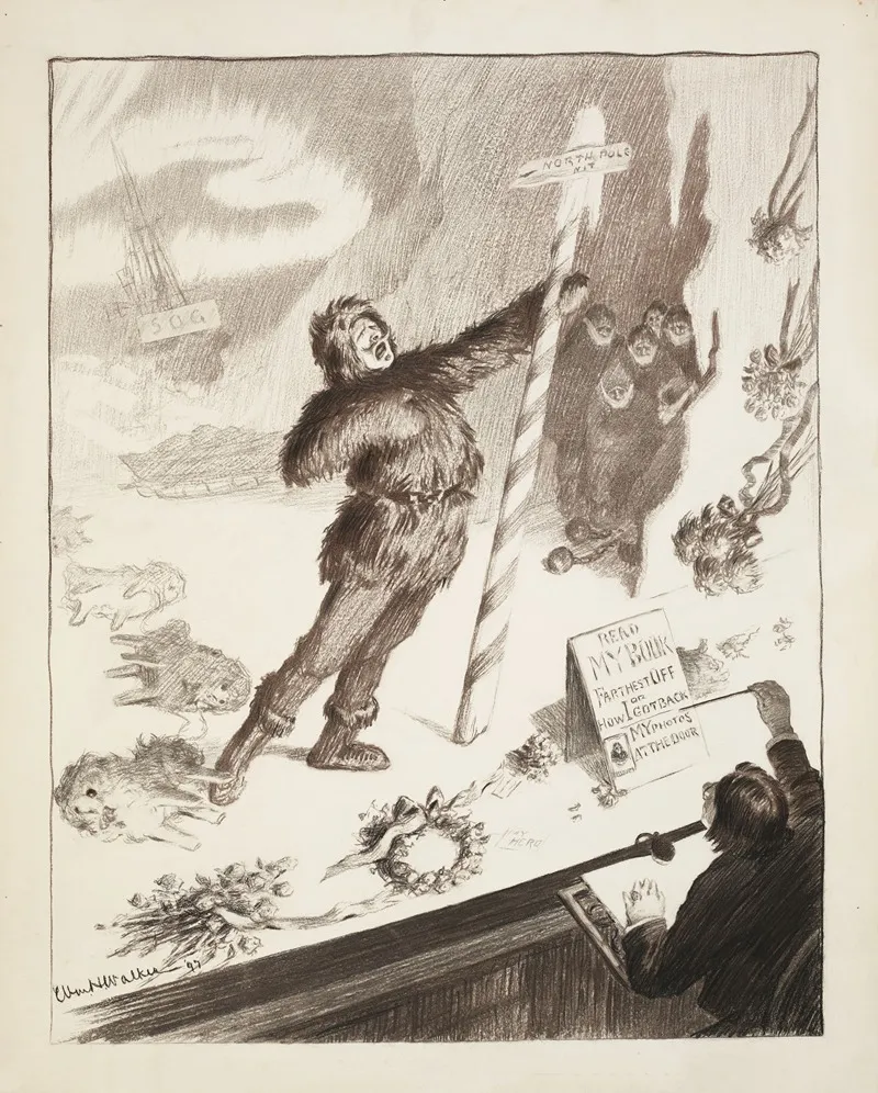 A Man On Stage Recounts His Journey To The North Pole People Have Thrown Wreathes On The Stage