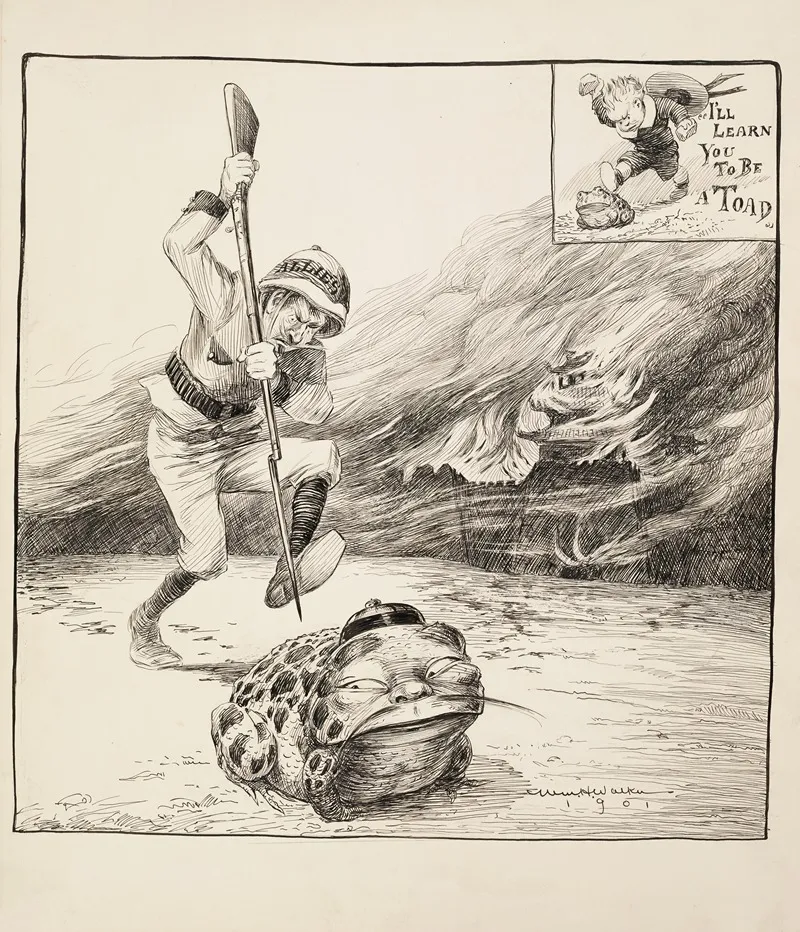 A Man Representing The Allies Prepares To Attack A Toad Possibly Representing China