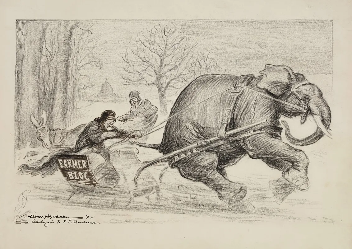 A Man Representing The Farmer Bloc Is Pulled Swiftly In A Sleigh By The Republican Party Elephant