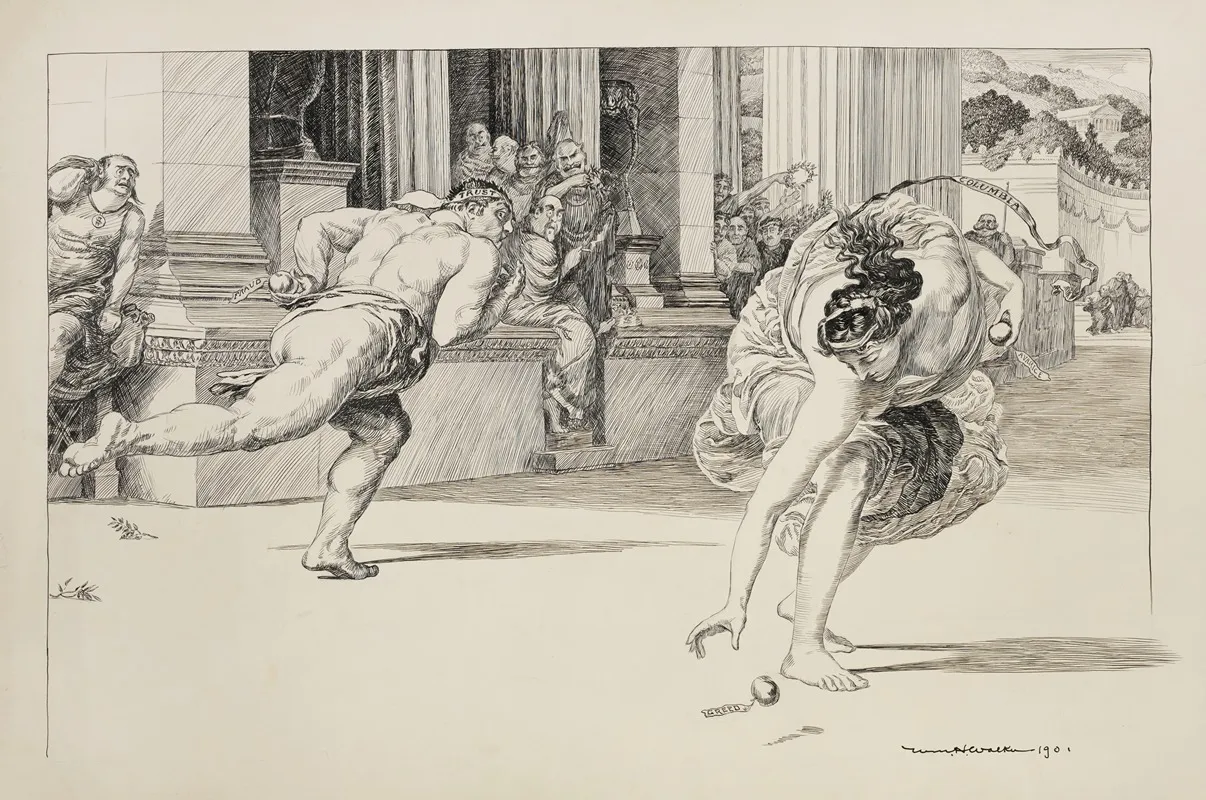 A Man Representing Trusts And Columbia Race Before A Government Building
