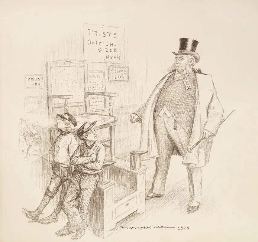 A Man Representing Trusts Angrily Approaches Two Shoe Shine Boys