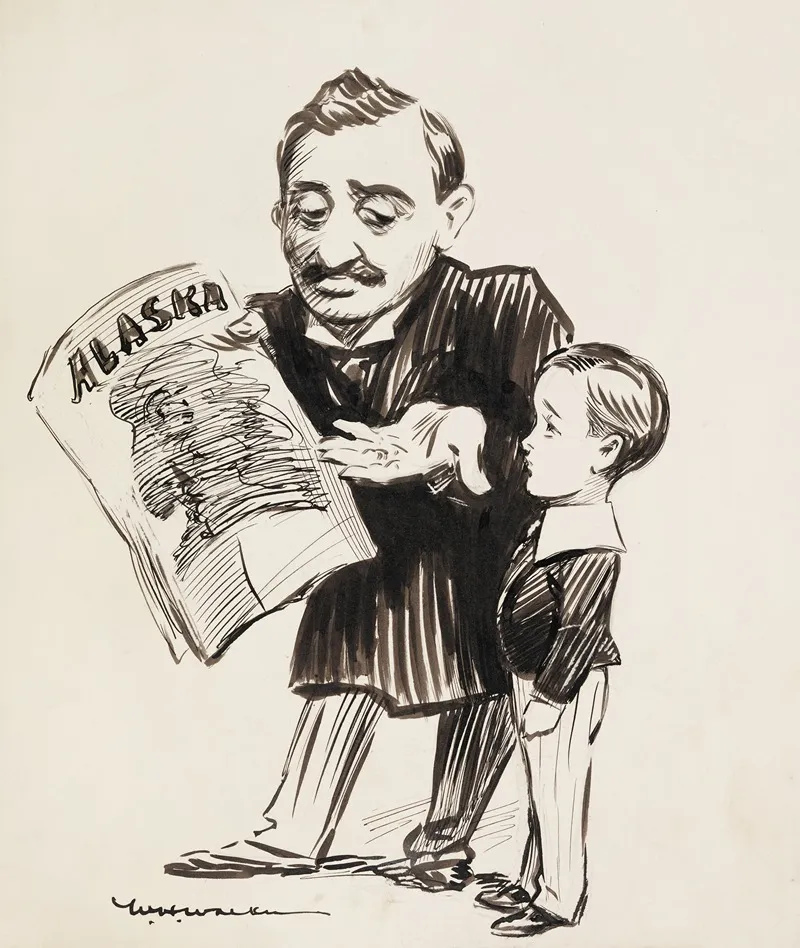 A Man Shows A Boy A Paper About Alaska