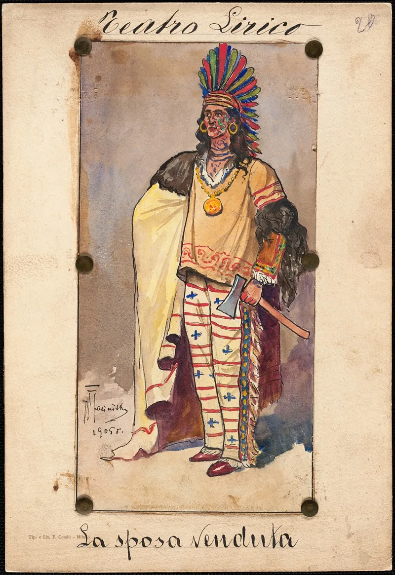 A Man Standse In Tribal Garb In Three Quarter Profile by W. Fasienski - Canvas Print