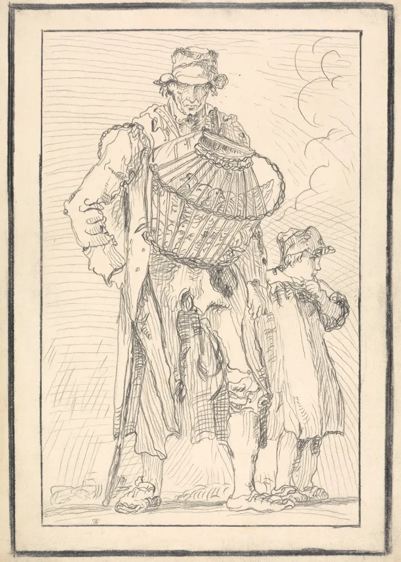 A Man With A Basket And Child
