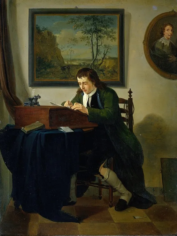 A Man Writing At His Desk