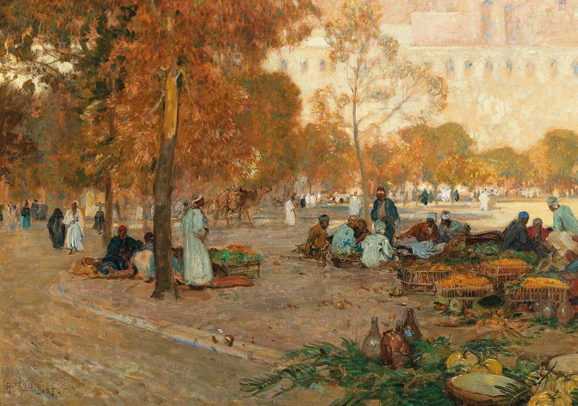 A Market Scene Before The Citadel In Cairo by Sir Alfred East - Canvas Print