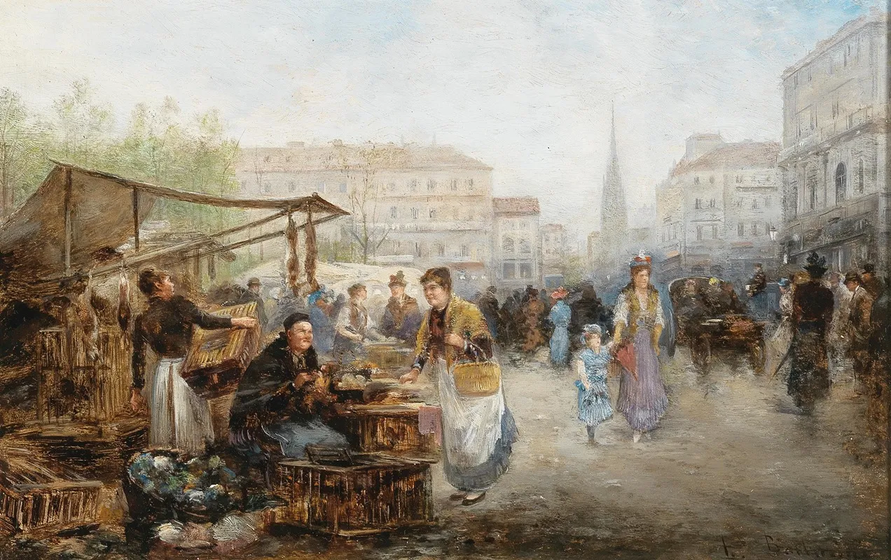 A Market Scene In Vienna by Emil Barbarini - Canvas Print