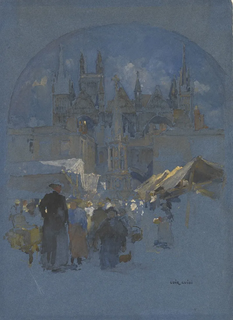 A Market Square Before A Cathedral by Luigi Loir - Canvas Print