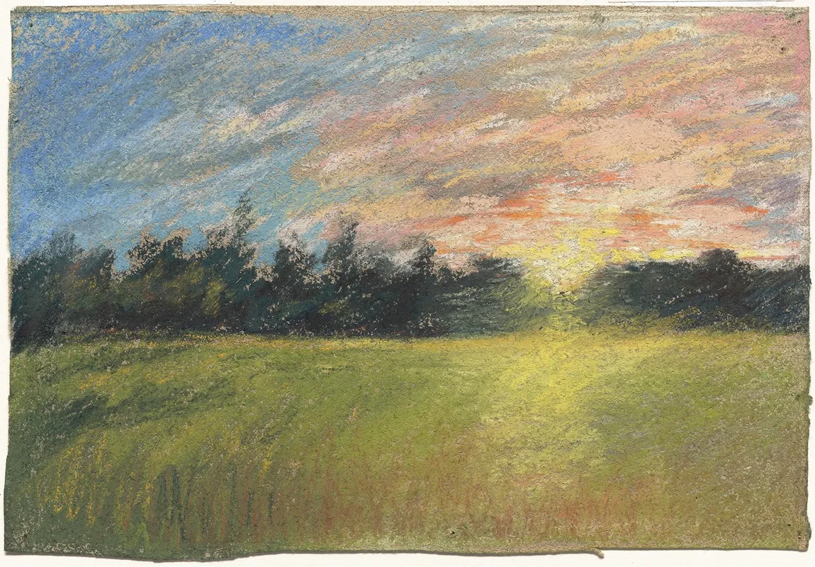 A Meadow At Sunset by Paul Huet - Canvas Print