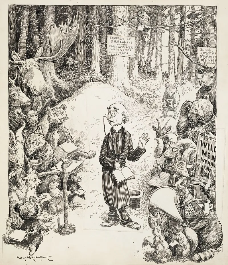 A Minister Preaches In The Forrest To A Group Of Animals Most Of Them Taking Notes