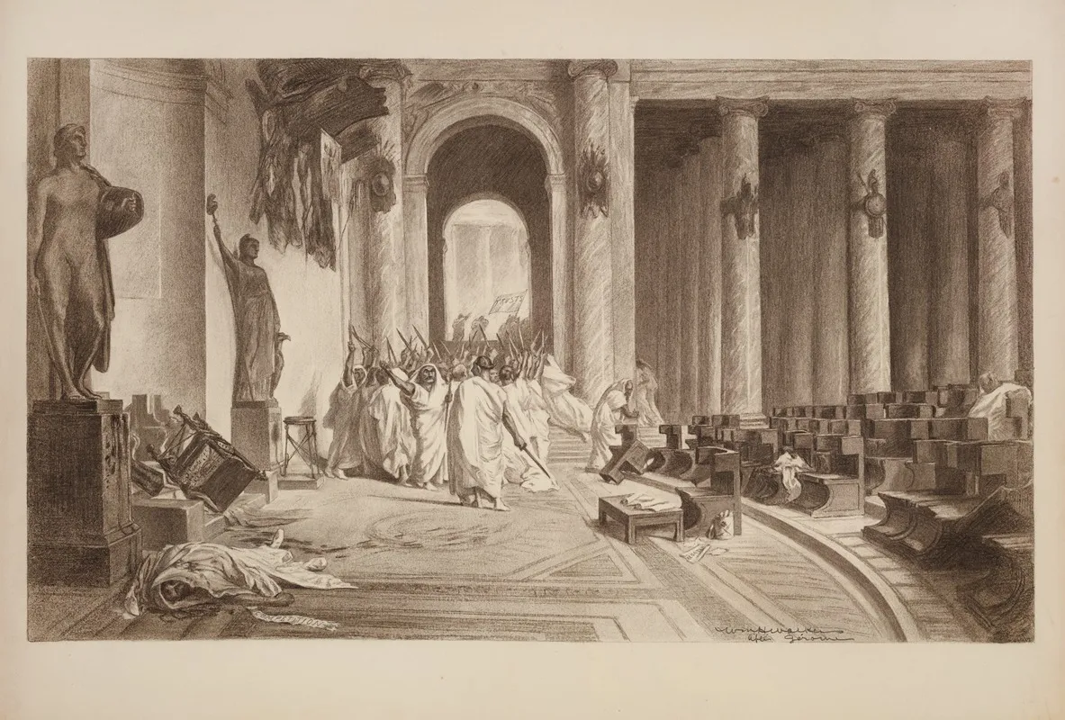 A Mob Of Men In Roman Robes Representing The Trusts Have Taken Over The Senate And Killed A Man Representing Competition