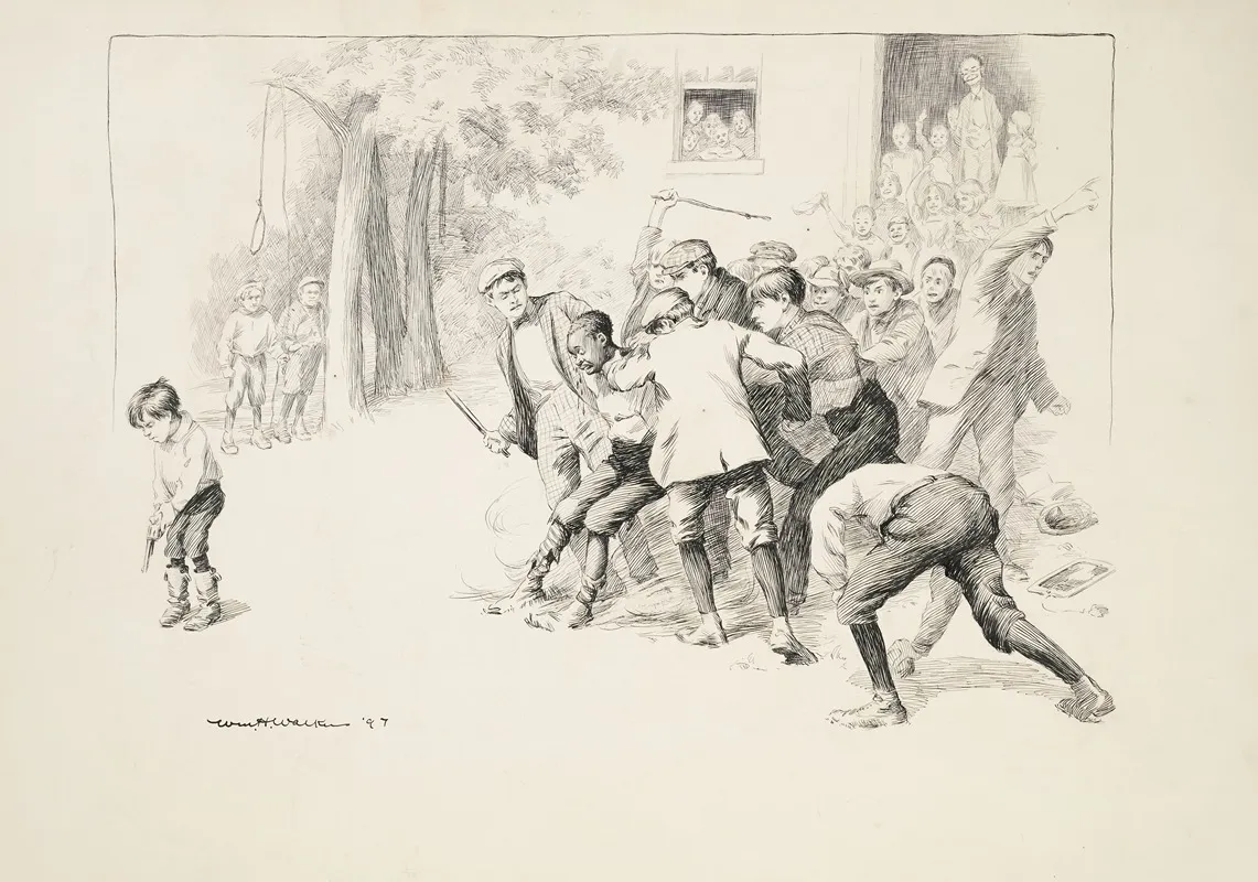 A Mob Of School Children Attack A Black Boy In Their School Yard And Prepare To Lynch Him With Their Teacher Watching In The Background