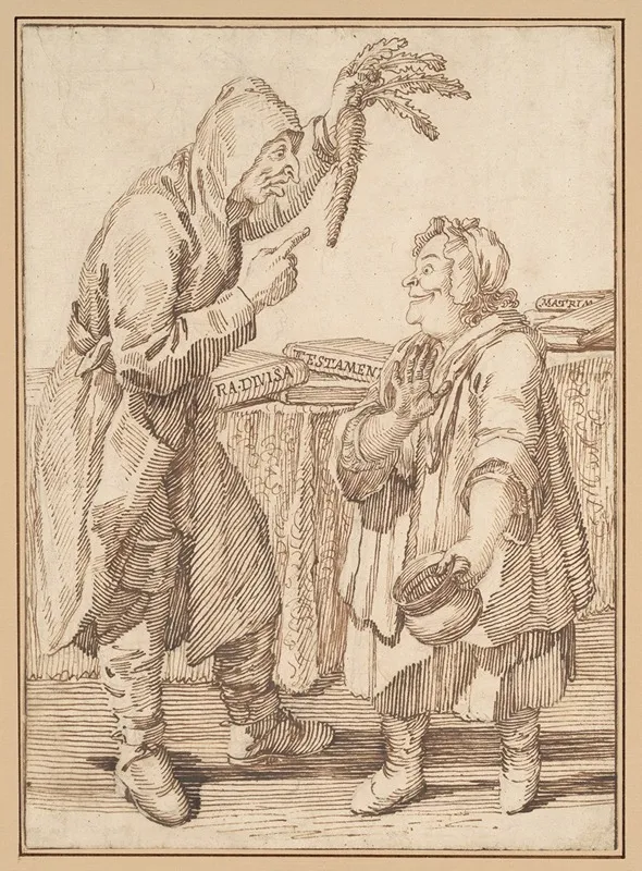 A Monk With A Carrot And A Woman With A Chamber Pot by Pier Leone Ghezzi - Canvas Print