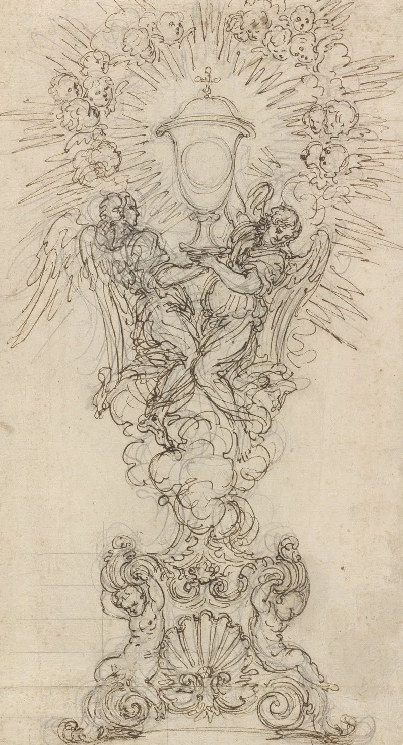 A Monstrance With Two Angels Supporting A Chalice