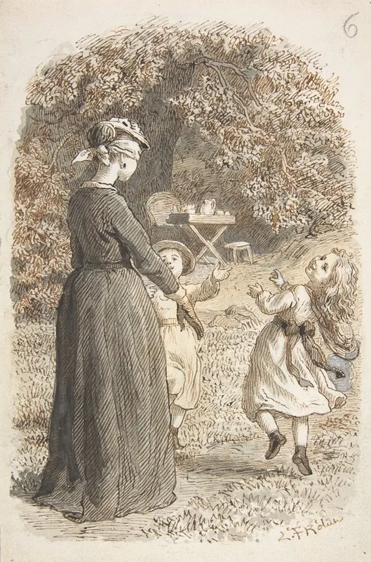 A Mother And Two Children Playing Blind Mans Bluff by Lorenz Frølich - Canvas Print