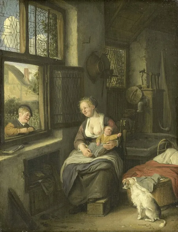 A Mother With Her Children by Cornelis Dusart - Canvas Print