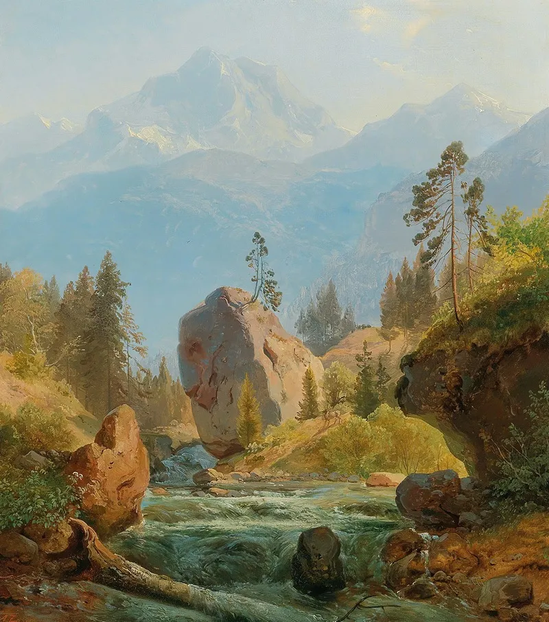A Mountain Landscape With Creek by Albert Zimmermann - Canvas Print