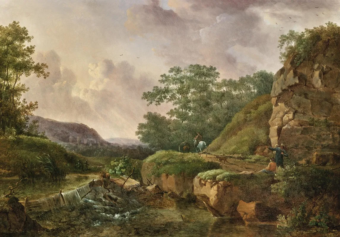 A Mountain Landscape With Travellers 2 by Julien Joseph Ducorron - Canvas Print