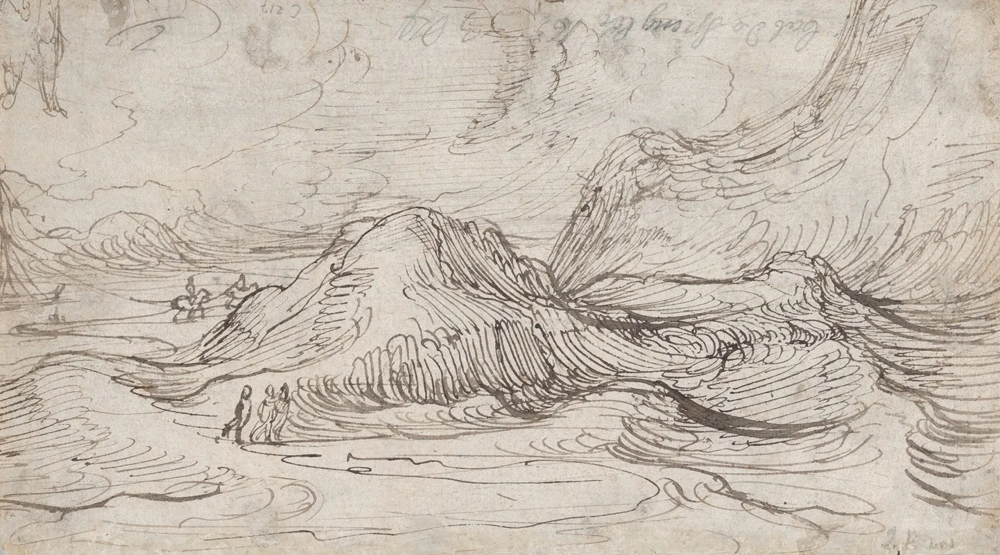 A Mountainous Landscape Near A River With A Horse Drawn Barge And Several Figures by Cornelis Claesz. van Wieringen - Canvas Print