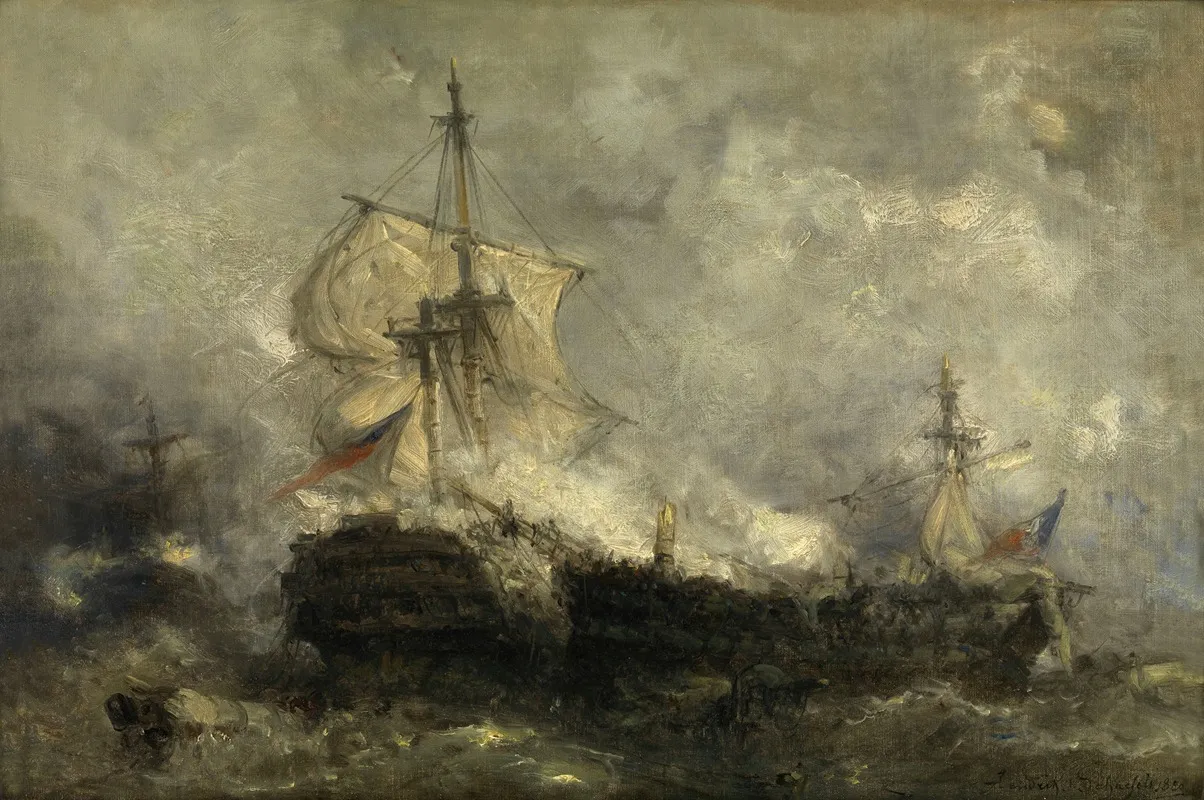 A Naval Battle 2 by Henri François Schaefels - Canvas Print