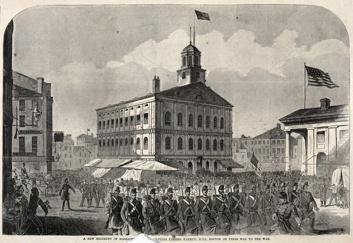 A New Regiment Of Massachusetts Volunteers Passing Faneuil Hall Boston On Their Way To War