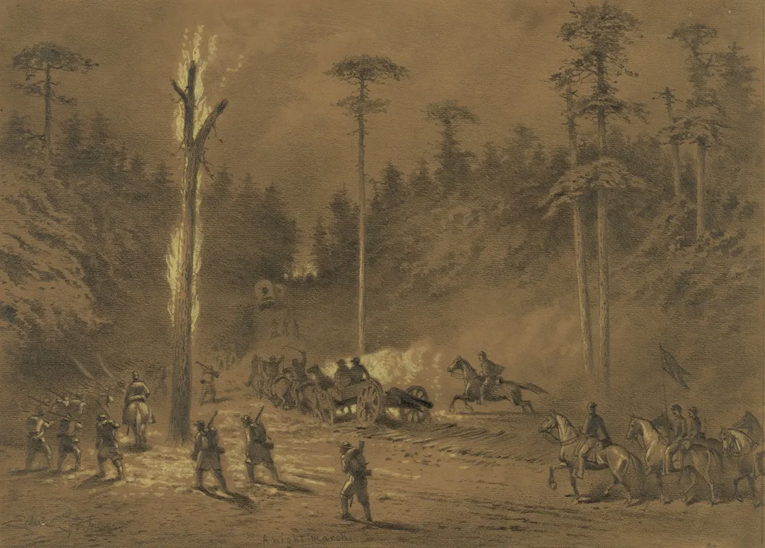 A Night March The Army Going Into Action Through The Woods
