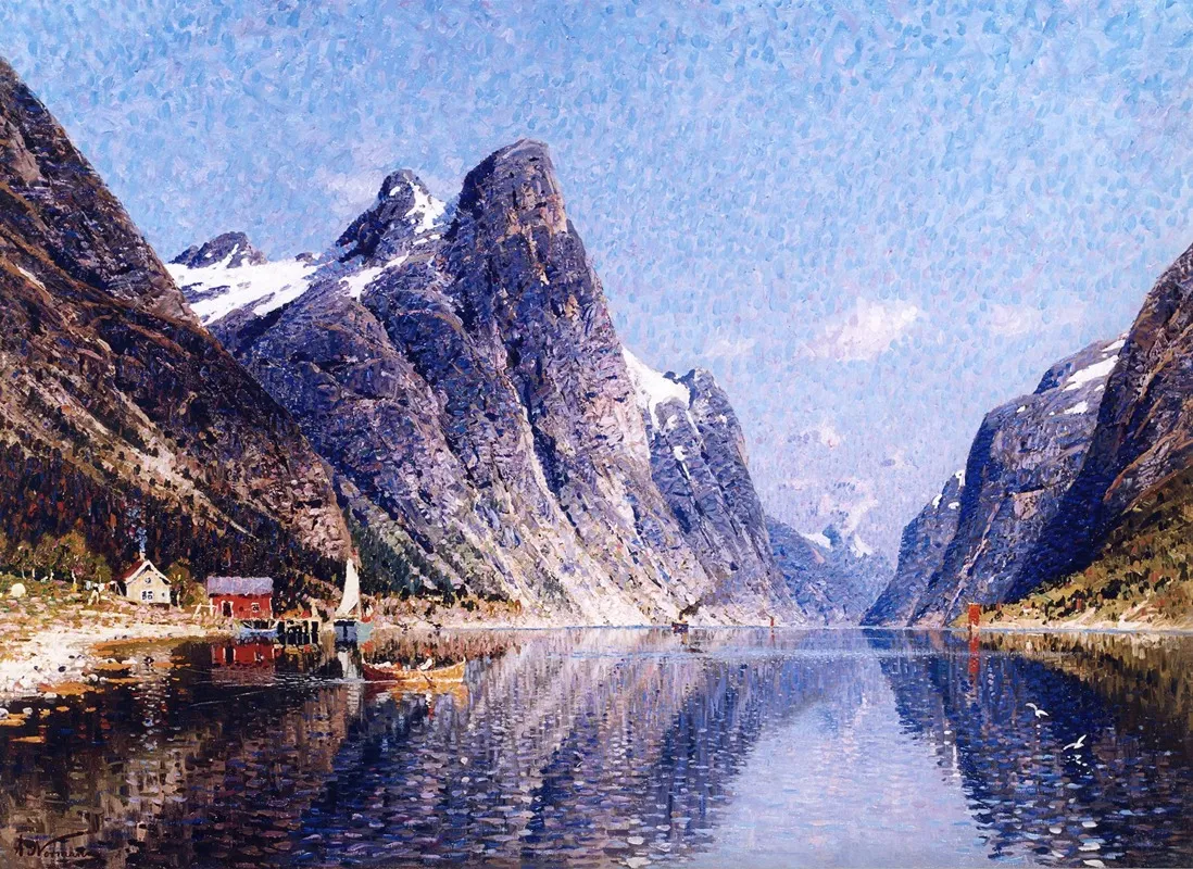 A Norwegian Fjord Scene by Adelsteen Normann - Canvas Print