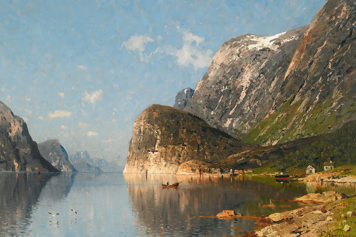 A Norwegian Fjord by Adelsteen Normann - Canvas Print