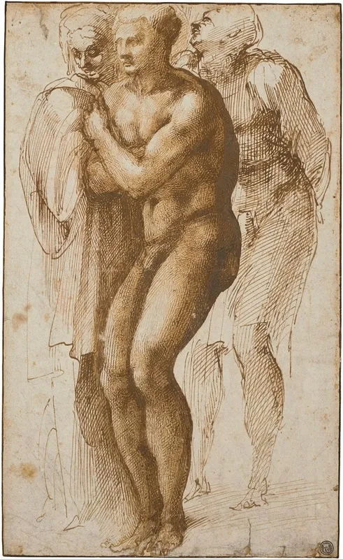 A Nude Man After Masaccio And Two Figures Behind Him