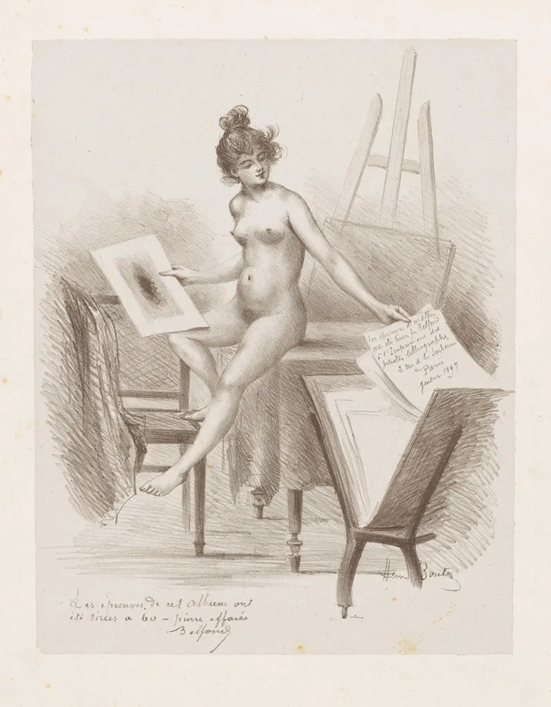 A Nude Model Looks At Prints