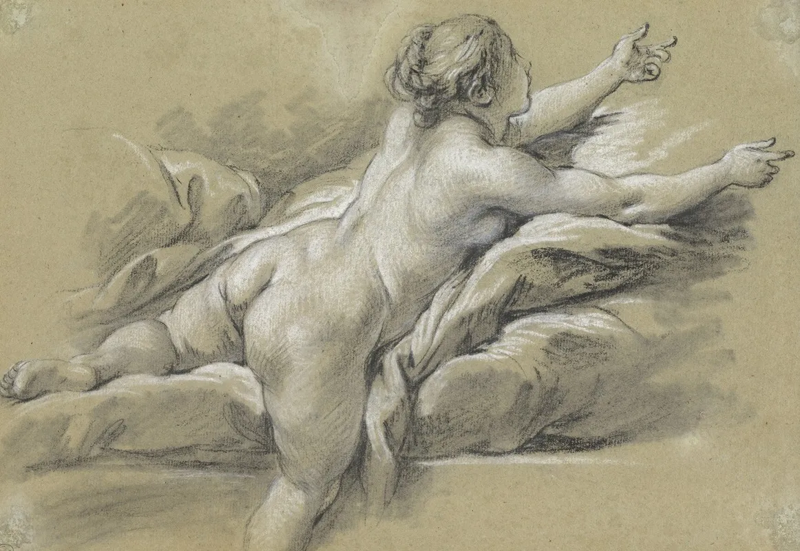 A Nude Woman Reaching To The Right