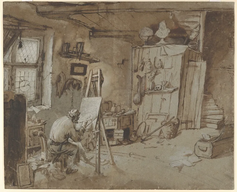 A Painter At Work In His Studio
