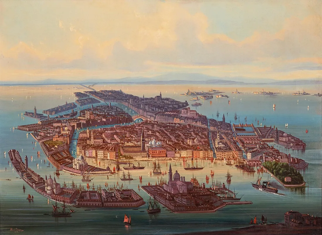 A Panoramic View Of Venice by Albert Rieger - Canvas Print