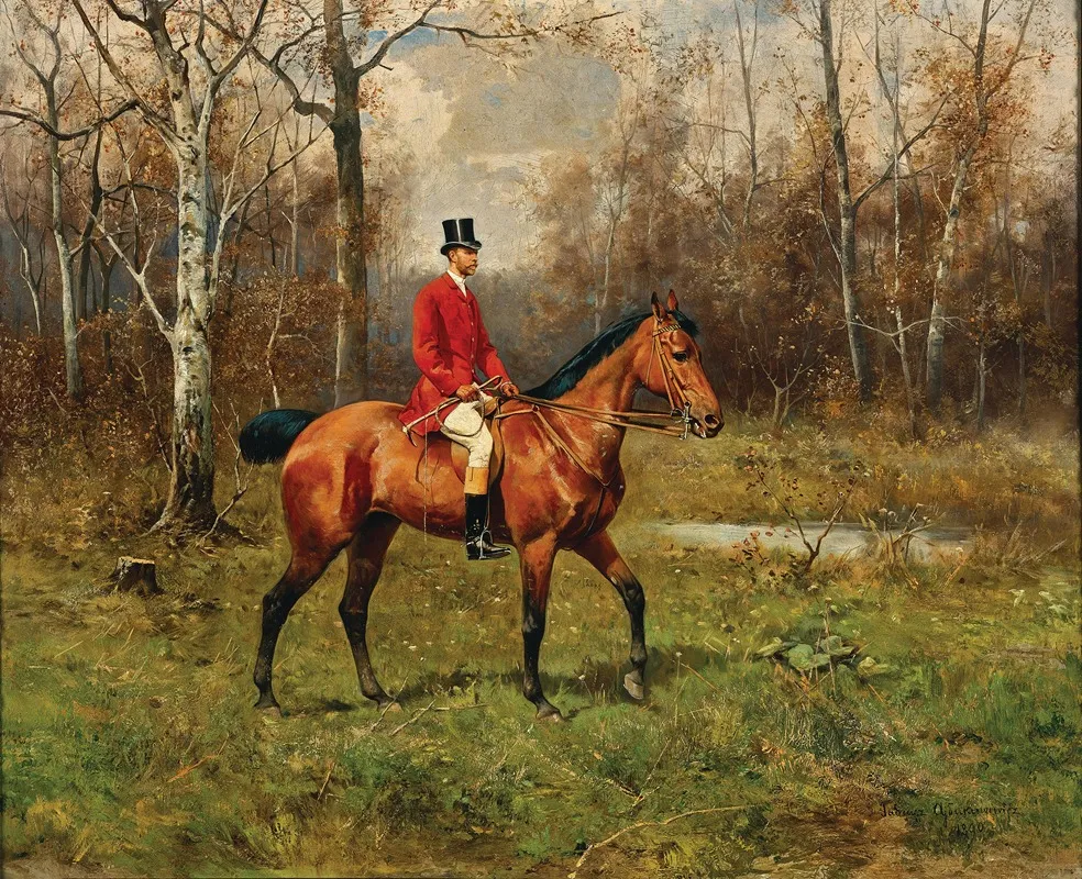 A Parforce Rider In The Forest by Tadeusz Ajdukiewicz - Canvas Print