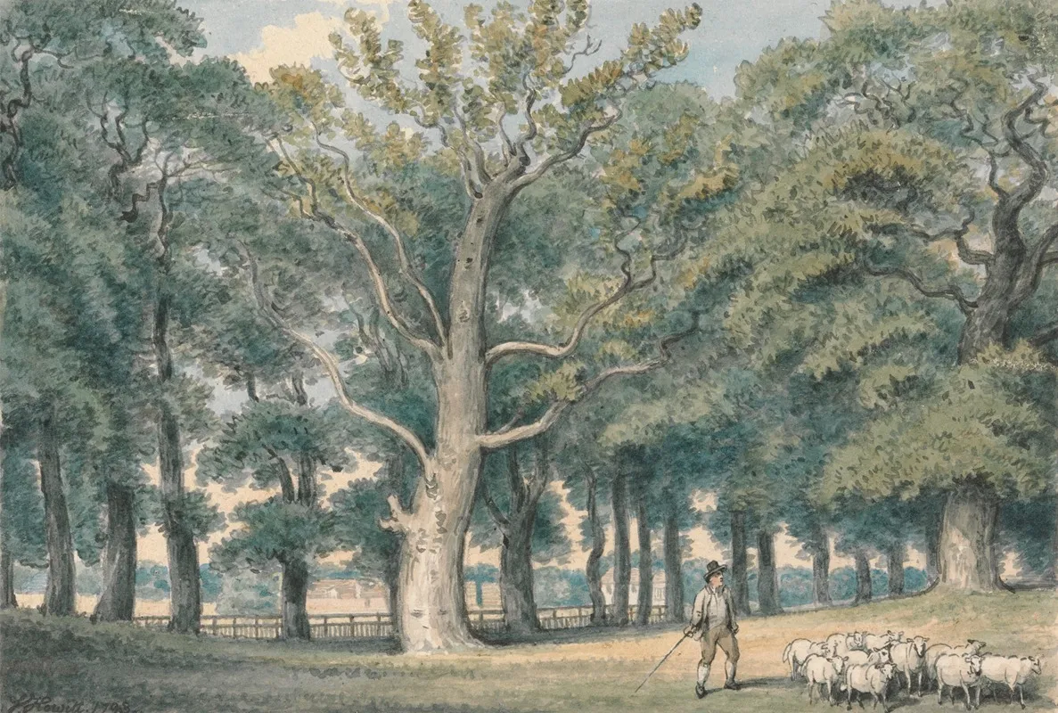 A Park Landscape With Shepherd And Sheep