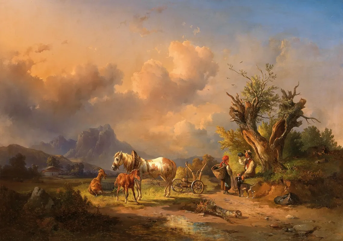 A Peasant Resting With Grazing Animals And A Foal 2