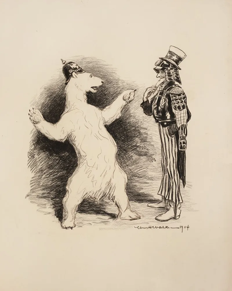 A Polar Bear With A Prussian Helmet Talks With Uncle Sam Dressed In Armor