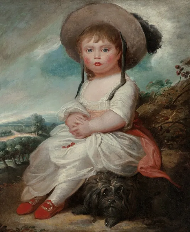 A Portrait Of A Young Girl Seated In A Landscape With Her Pet Dog Thought To Be The Honorable Mary Legge