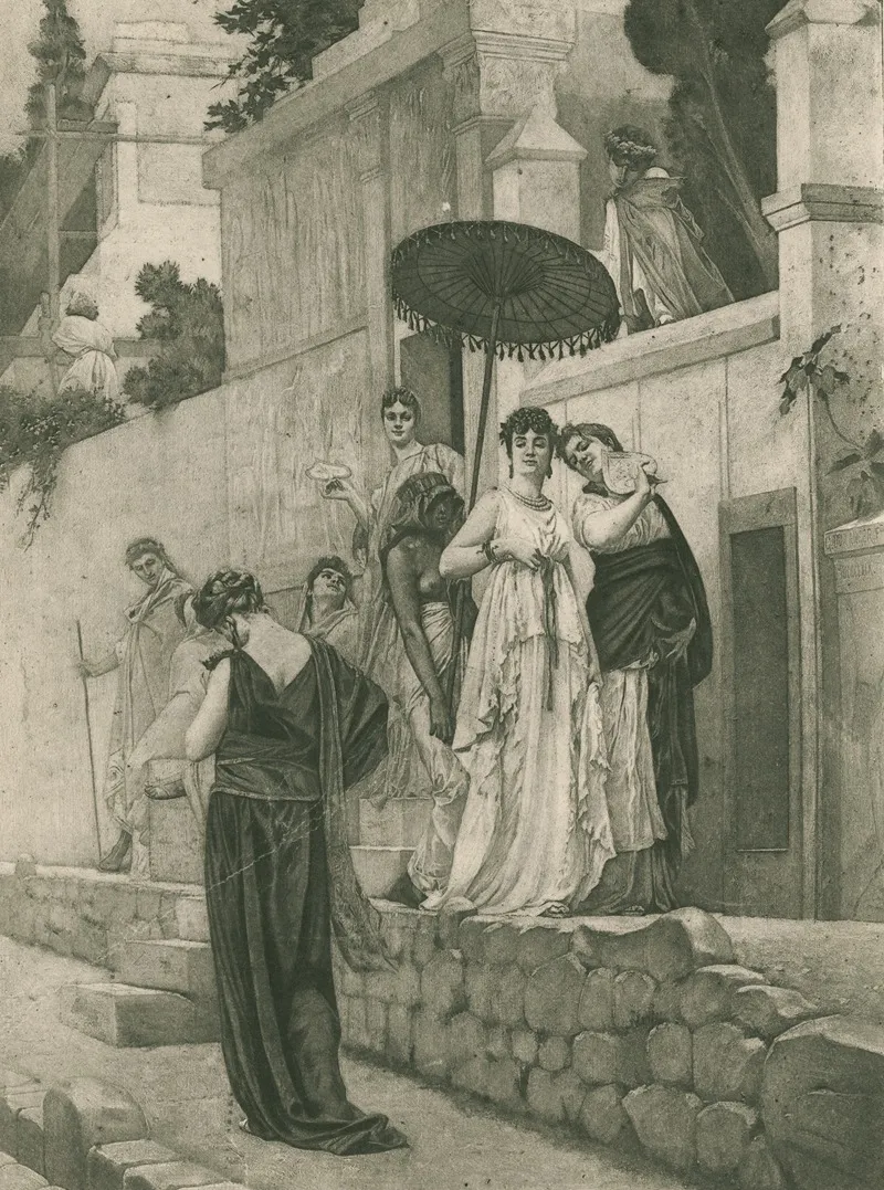 A Promenade In The Street Of The Tombs Pompeii by Gustave Boulanger - Canvas Print