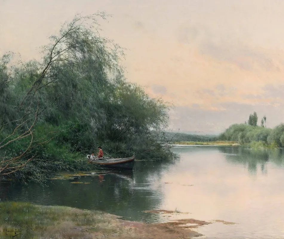 A Quiet Afternoon On The River by Emilio Sánchez-Perrier - Canvas Print